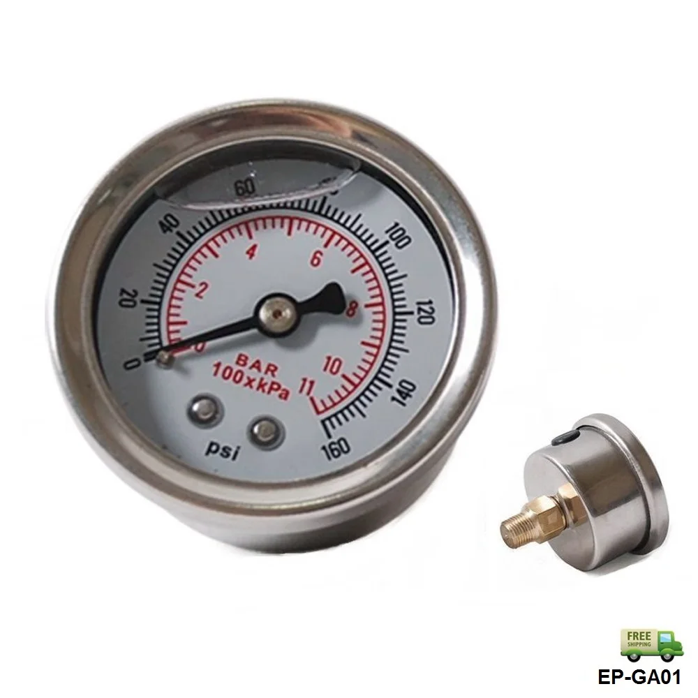 

Fuel Pressure Regulator gauge 0-160 PSI / bar Liquid Fill chrome fuel/oil Gauge EP-GA01-FS