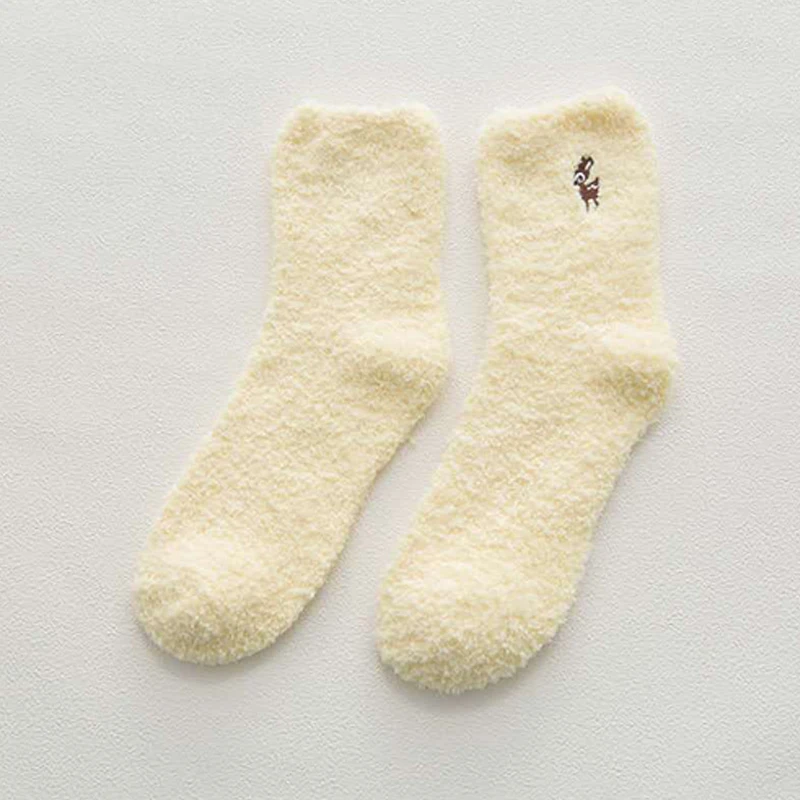 Милые женские носки с вышивкой оленя,, теплые зимние милые женские хлопковые плюшевые носки для сна с котом, Лидер продаж, утепленные носки - Цвет: D