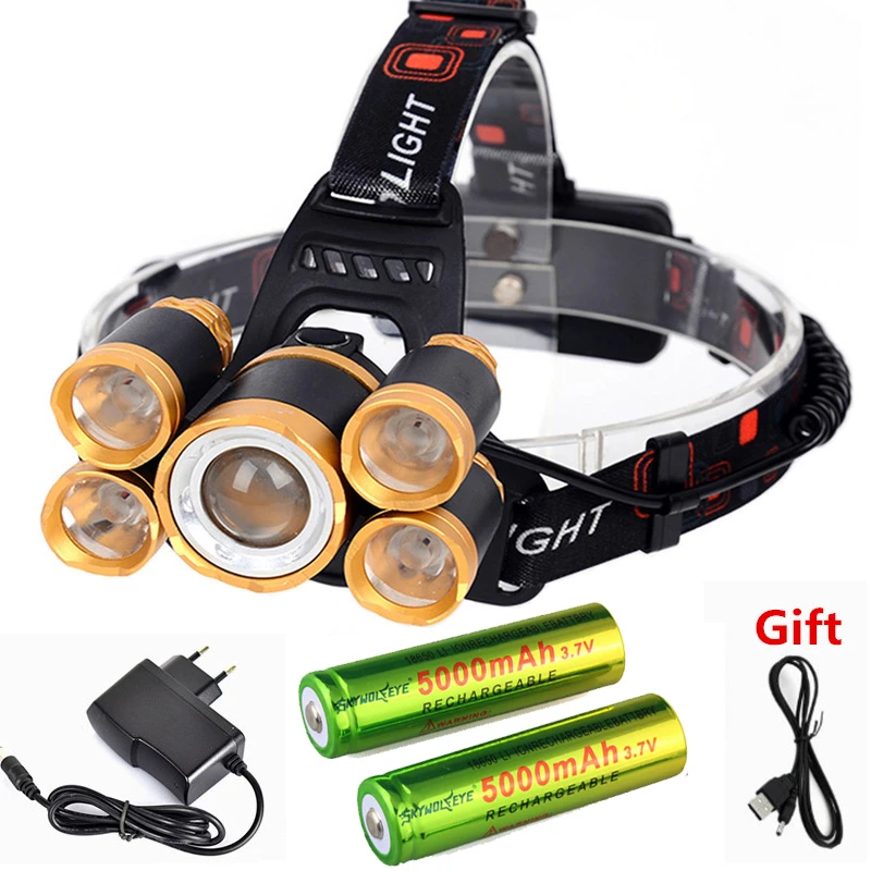 Zoomable 25000LM Headlamp T6 LED Headlight 18650 Lamp Charger Battery Head Torch
