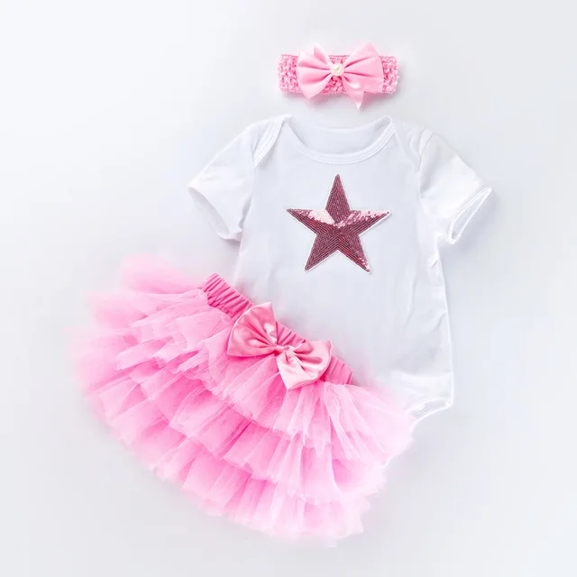 Summer Baby Girl Clothes 0-2 Year Birthday Dress Set Suits Infant Clothing Sets Romper Headband Tutu Bebes |