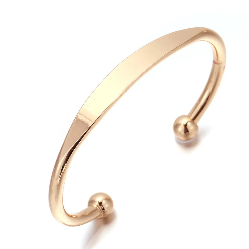 

MYLONGINGCHARM 6 pcs Cuff Bangle with Blank plate for Stamping initial Brass Bangles Bracelets in gold color-G0128