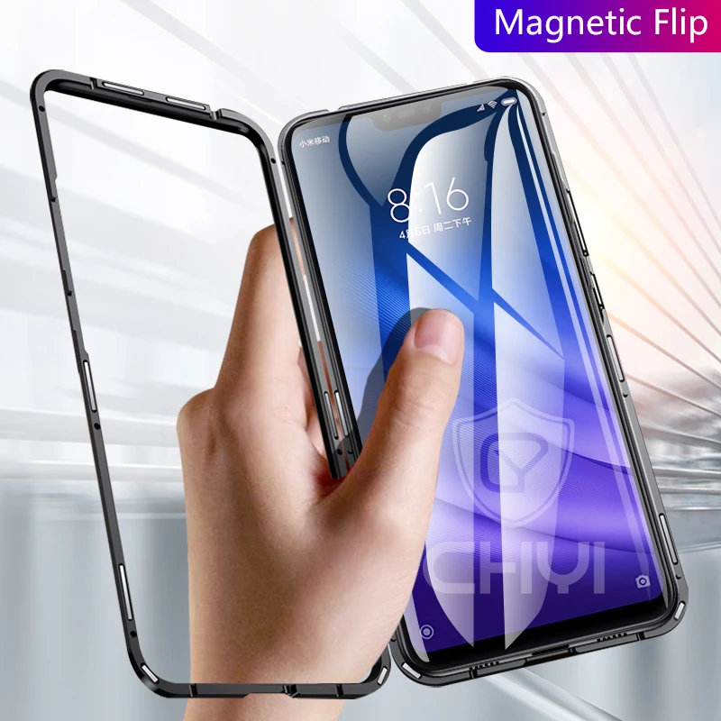 chyi magnetic case for xiaomi mi 8 lite clear glass back cover frame protective coque funda Youth |