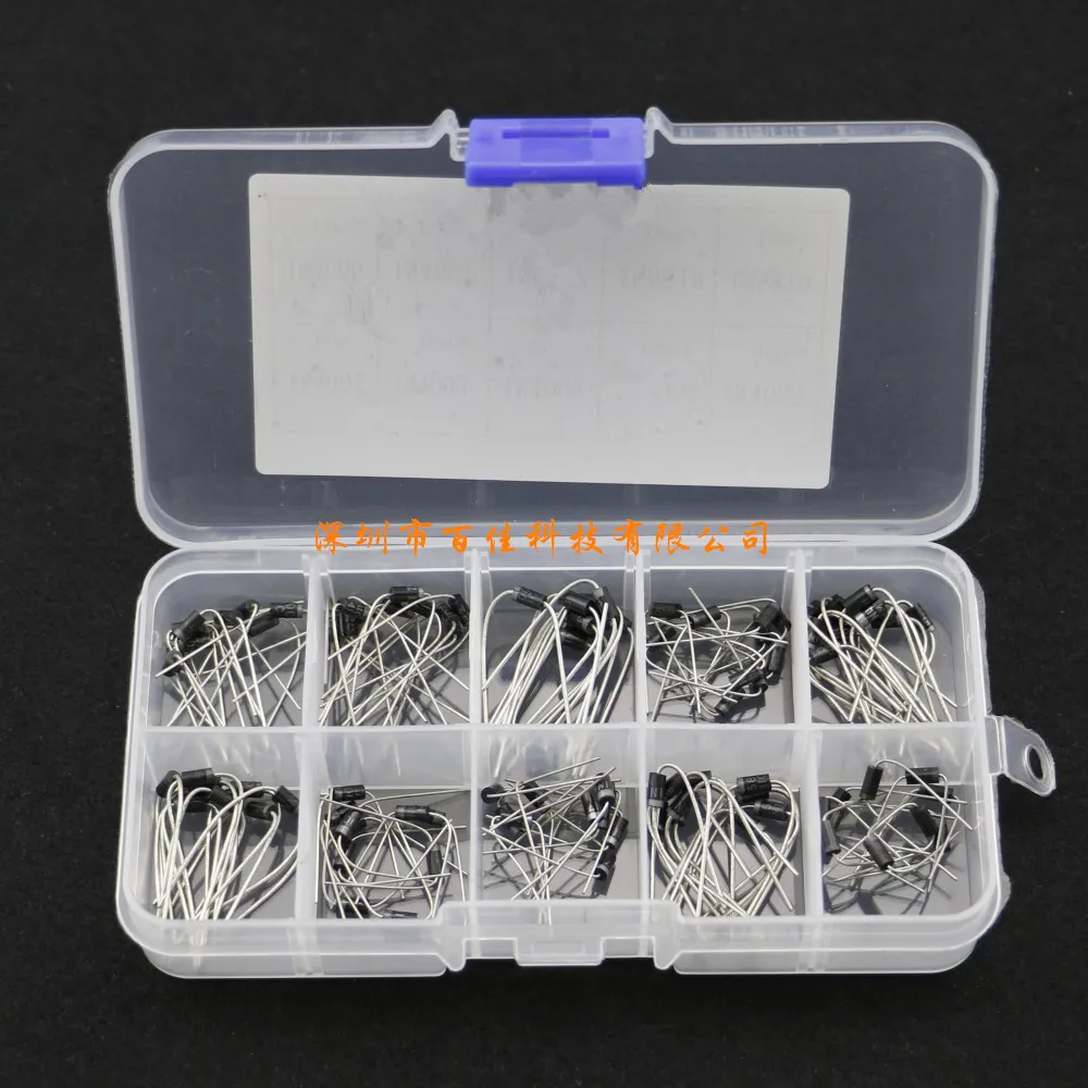

200 Pcs Kit Sortido Diodo Retificador Valores 10 1N4001 1N4002 1N4003 1N4004 1N4005 1N4006 1N4007 1N5817 1N5818 1N5819 + Box
