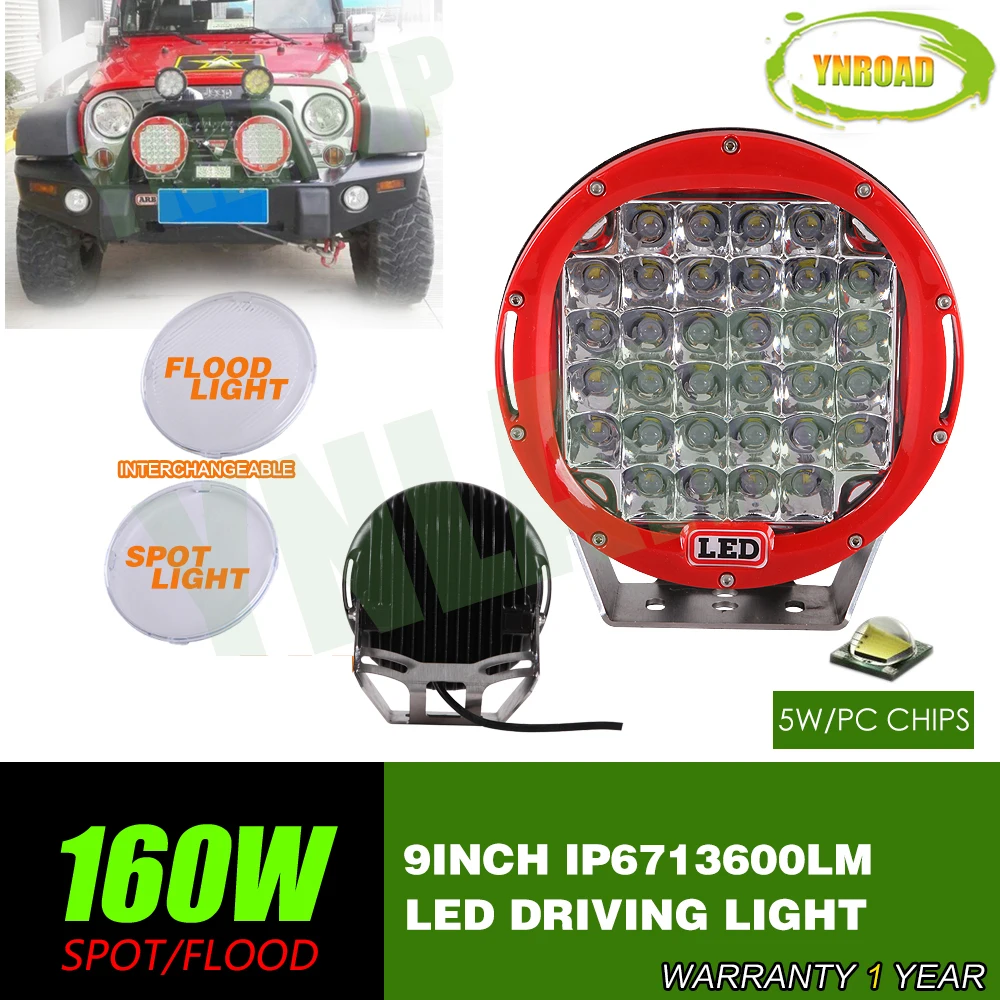 YNROAD 160w 9inch Red round led driving light ,led off road light led