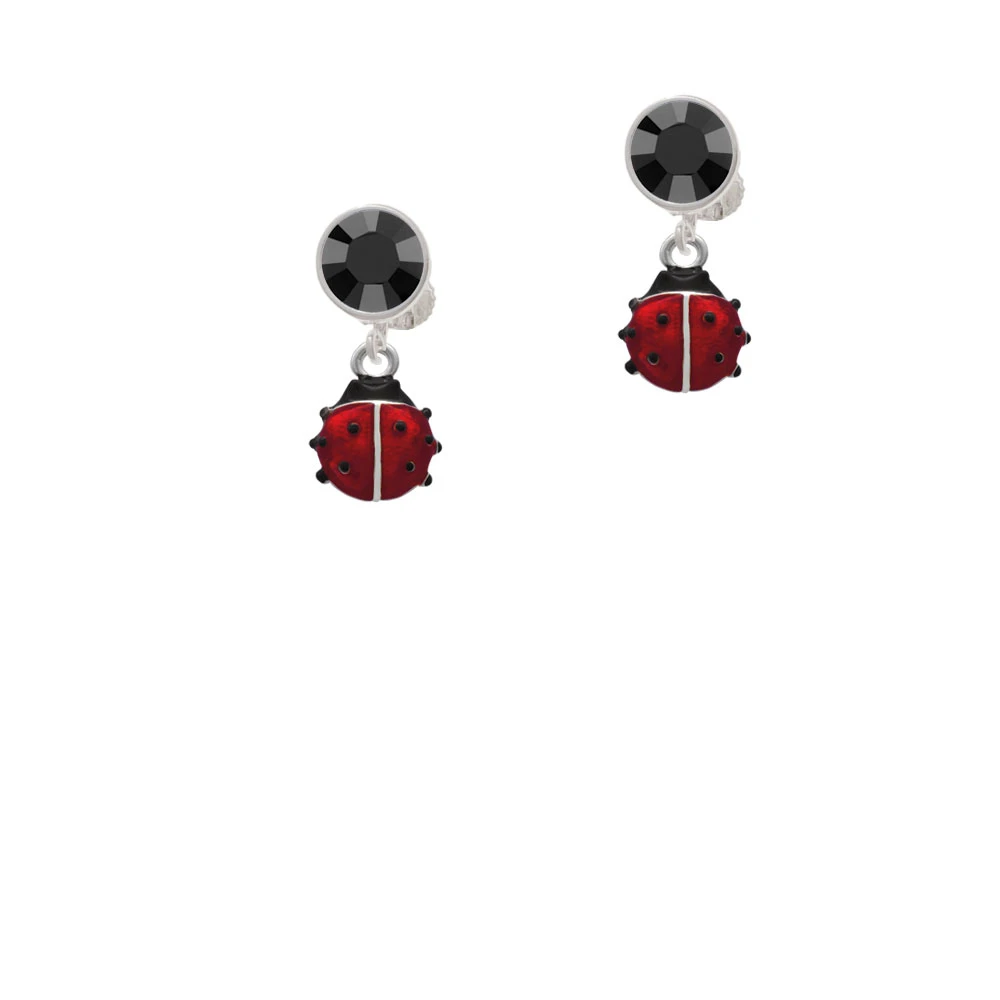 Mini Red Translucent Ladybug Crystal Clip On Earrings (2)