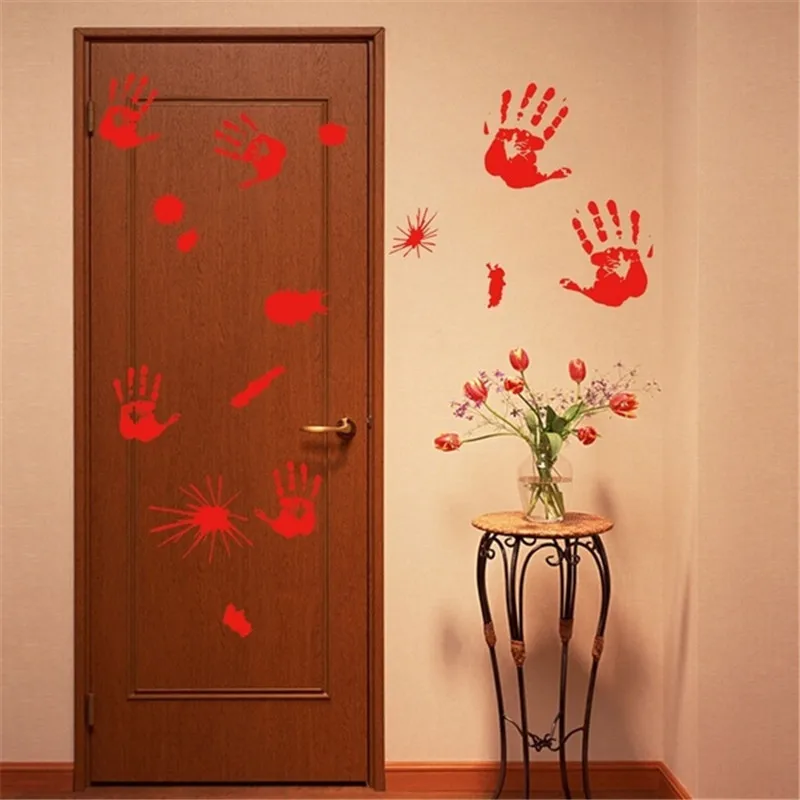 Horrible Halloween Wall Sticker Blood Hand Foot Prints Wall Stickers for Kids Rooms PVC Halloween Room Decoration Wall Decal