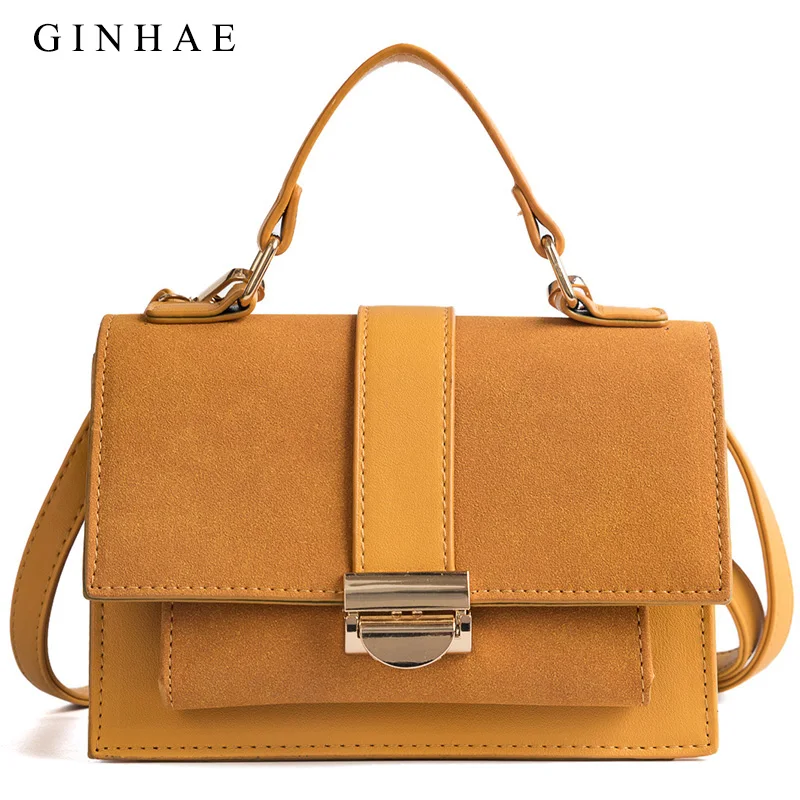 

GinHae Vintage Nubuck Leather Female Top-handle Bags Small Satchel Bags 2018 Famous Brand Shoulder Crossbody Lock Bags For Women