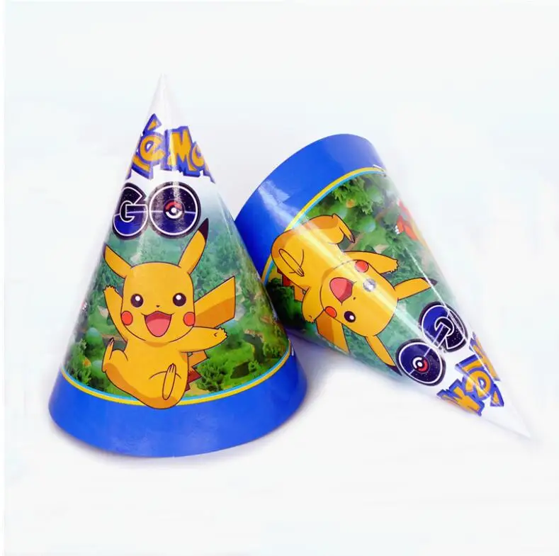 

6pcs Pokemon design cartoon hats printed cone party hats birthday gift