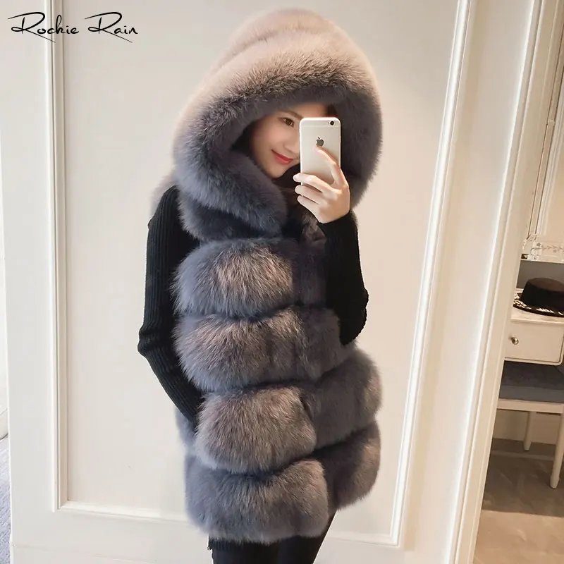 

Women's new Hood Fox fur vest warm female winter waistcoat Real fur coat
