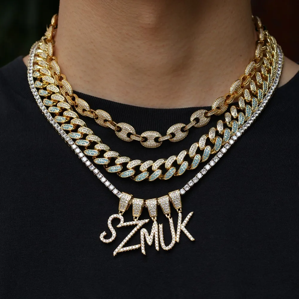 UIWN имя кисточки шрифт цепочки и ожерелья настроить кулон Комиссия полный Iced Out для мужчин хип хоп ювелирные изделия подарок