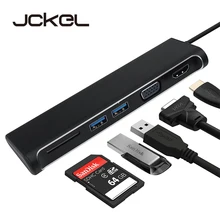 JCKEL 5 in 1 USB C Type C 3.1 Hub to HDMI 4K VGA 1080P With SD Card Reader Dual USB 3.0 Splitter Adapter USB-C Hub For Macbook
