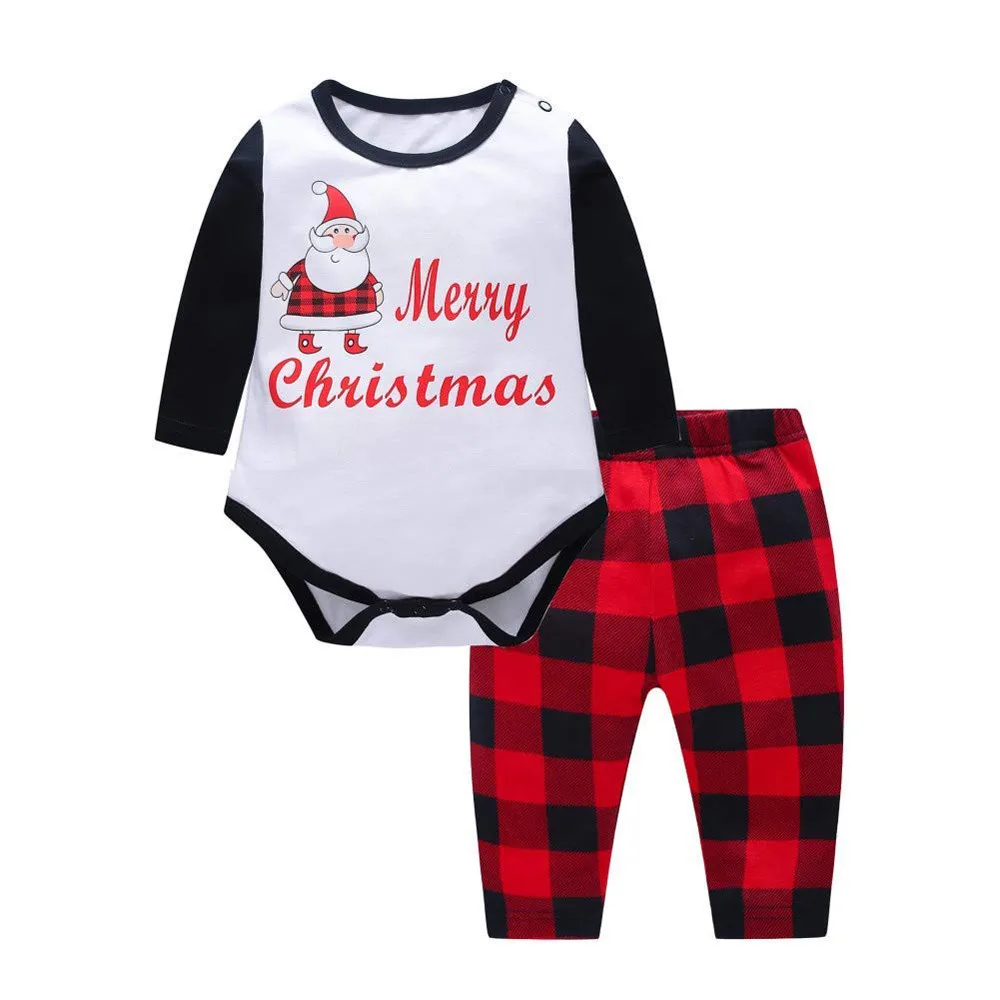 Men Merry Christmas Pajamas Santa Plaid Family Matching Xmas Sleepwear Pants Set Matching Family Outfits Pajamas Christmas