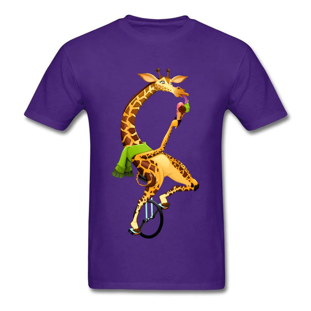 Men Fashion Tops Shirts Crew Neck Labor Day 100% Cotton Tshirts cosie Short Sleeve Funny giraffe on an unicycle Clothing Shirt Funny giraffe on an unicycle purple