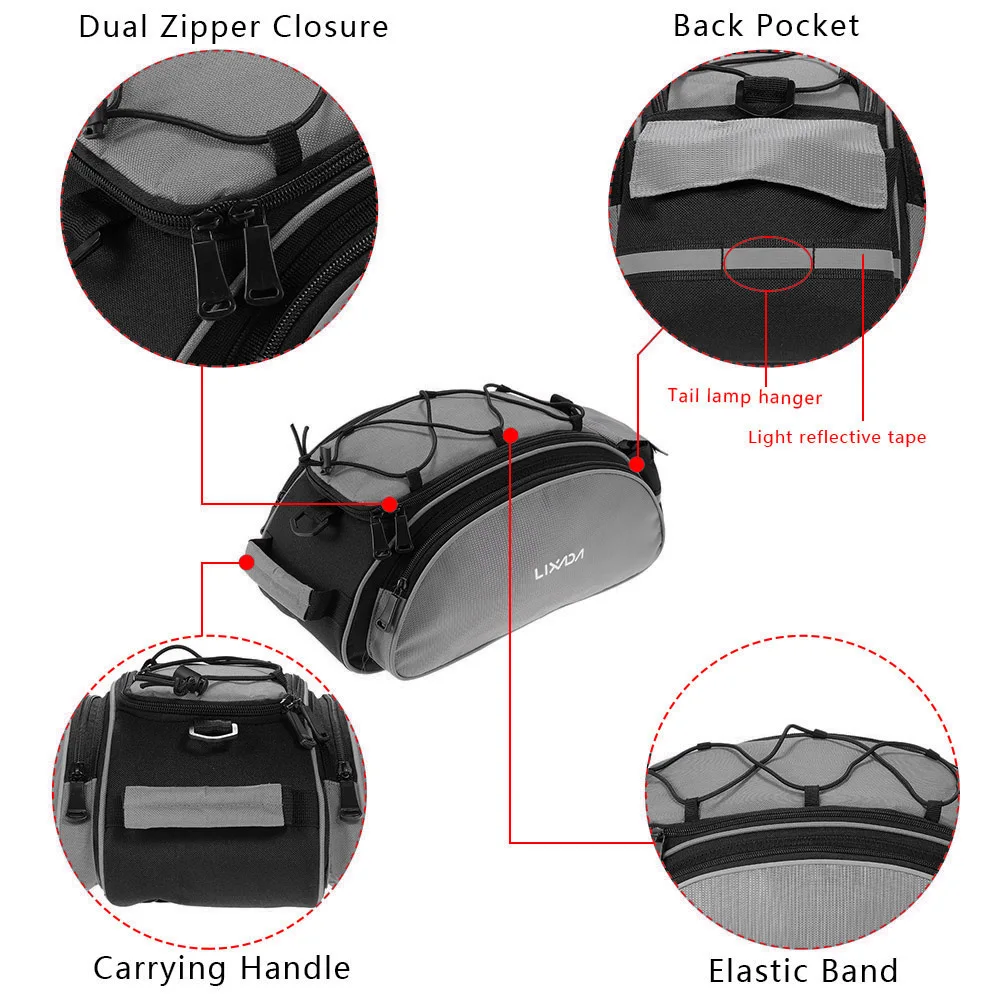 Excellent Lixada 13L Multifunctional Bicycle Rear Seat Bag Outdoor Cycling Bike Rack Seat Bag Rear Trunk Pannier Backseat Bag Handbag 6