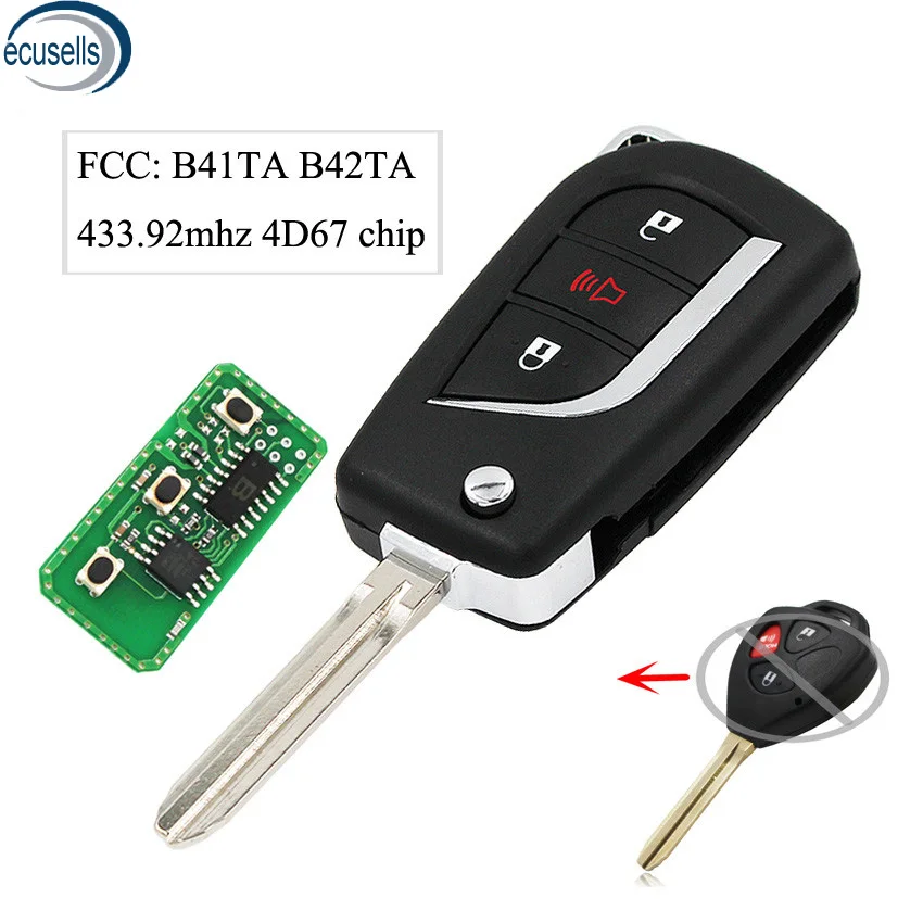 

Upgrated Flip Remote key FOB for Toyota Camry Corolla Hilux 3 Buttons 4D67 433.92mhz FCC ID : B41TA B42TA