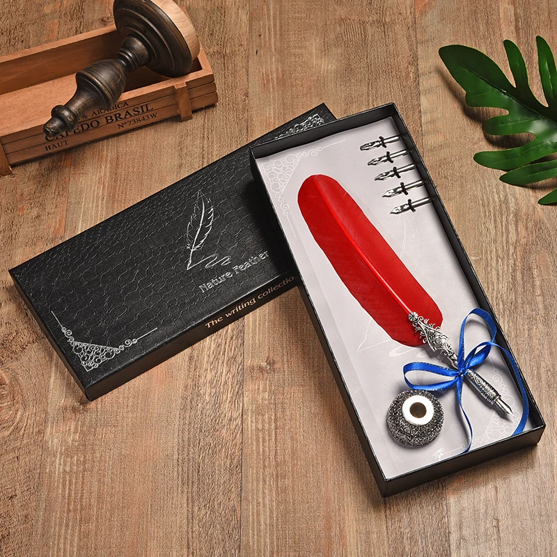 

Metals Fountain Pen Set Luxury Vintage Feather Pen for Writing English Calligraphy Dip Pen Office Supplies Stationery Gift Set