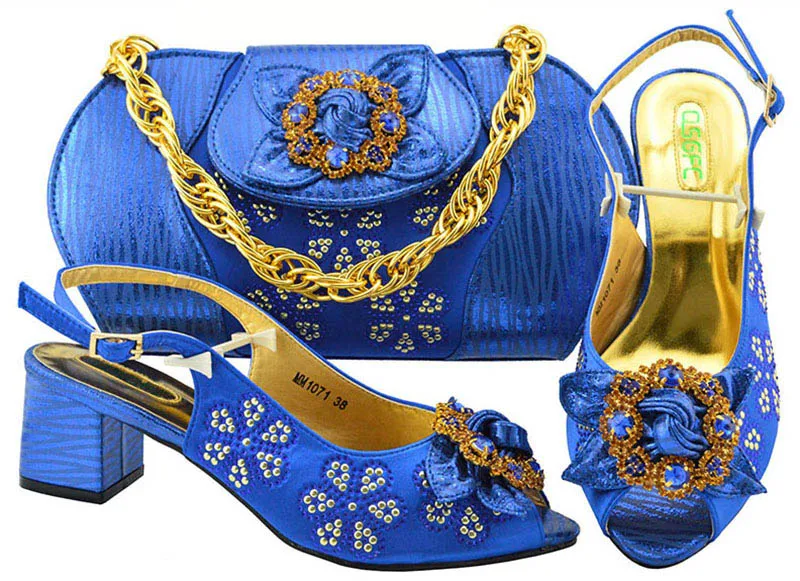 

Blue Color African Matching Shoes and Bags Italian In Women Italian Shoes and Bags To Match Shoes with Bag Set with Rhinestone