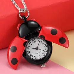 Милая Божья коровка кварц карманные часы с длинной цепью подарок для детей Для мальчиков и девочек