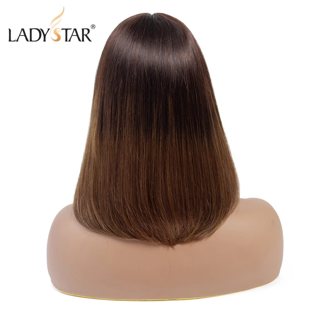 LADYSTAR прямой короткий Боб человеческие волосы парики для женщин Т образный парик