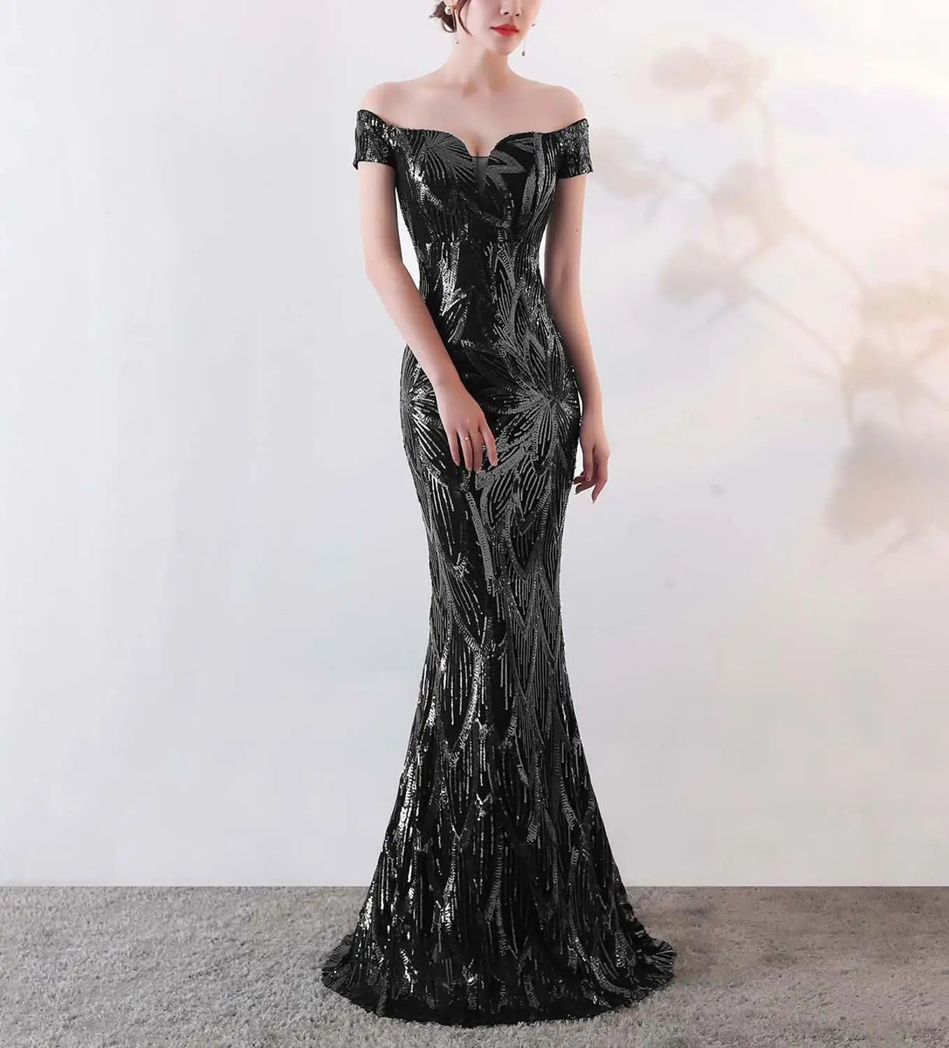 Solovedress Женская Милая Сексуальная черная Русалка вечернее платье с открытыми плечами торжественное платье для Свадебная вечеринка реального PhotosSL-s00 - Цвет: Black