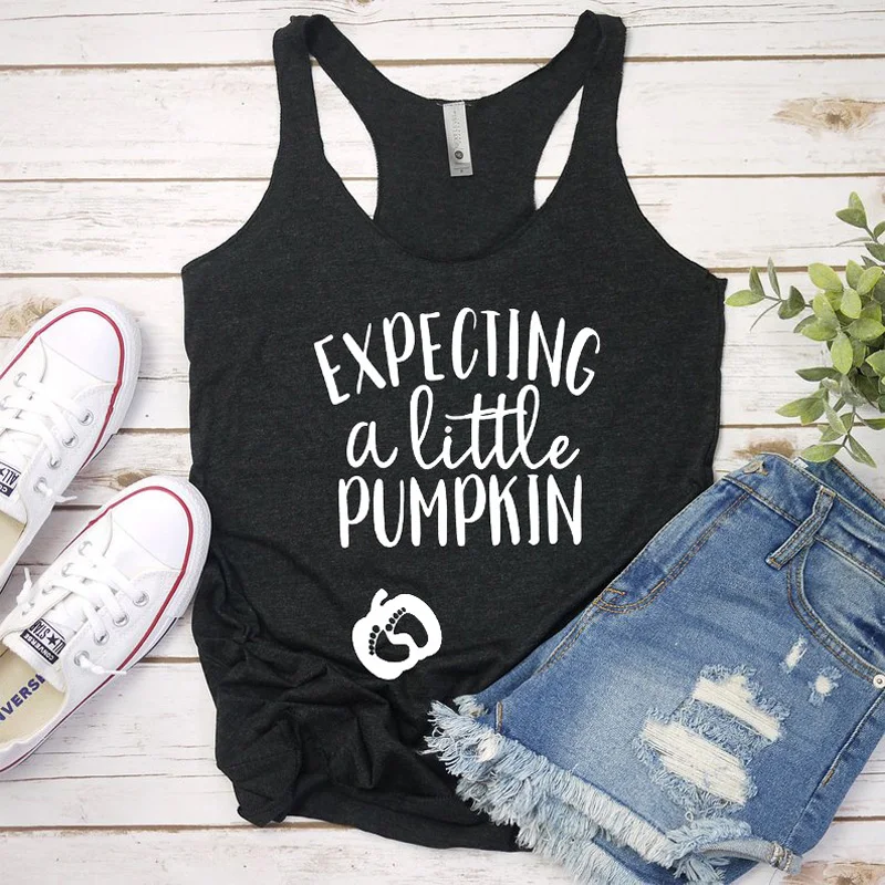 

Expecting A Little Pumpkin Tank Tops Casual Summer Sleeveless Graphic Vest Workout Women Pregnancy Announcement Gift Tank Shirt