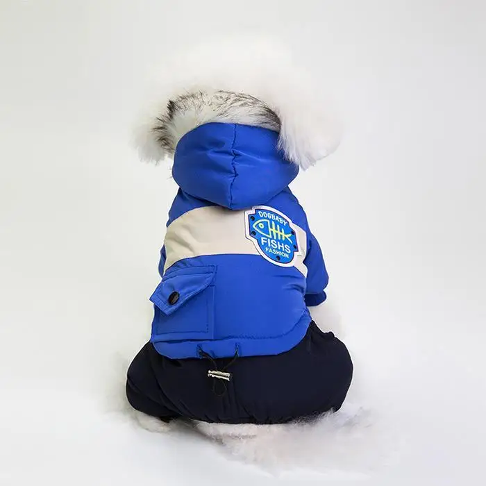 Pet Coat Thicken Dog Neck Hooded Winter Autumn Casual Button Print Warm Four-Legged Windproof Closure Clothes