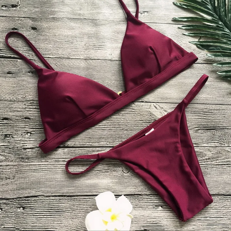 2019 Women Micro Bikini Set Push Up Swimwear Solid Beach Bathing Suit 