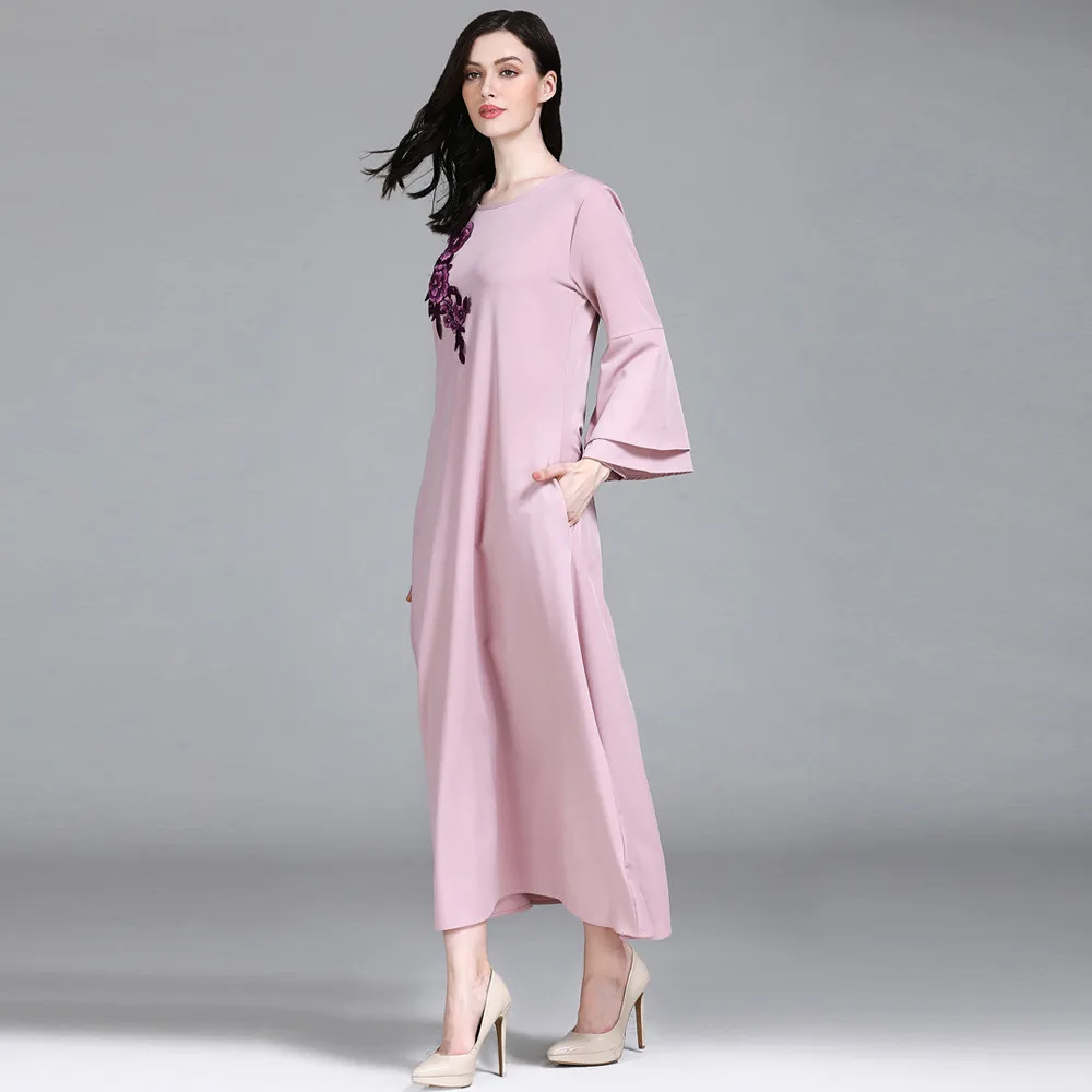Женское кружевное платье с длинным рукавом Abaya Коран для мусульман кафтан хиджаб