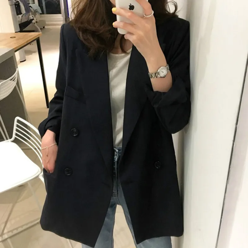 

Women's small suit 2019 autumn Korean version of the black long paragraph loose casual small suit fashion ladies jacket