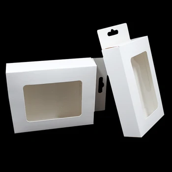 

200Pcs/lot White Paperboard Party Gifts Packaging Box with Clear Window Kraft Paper Jewelry Crafts Packing Box with Hang Hole