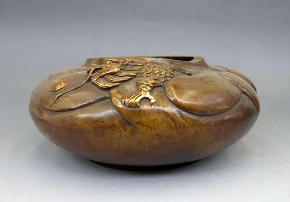

China brass copper carved sculpture dragon fish Incense burner censer pot Statue