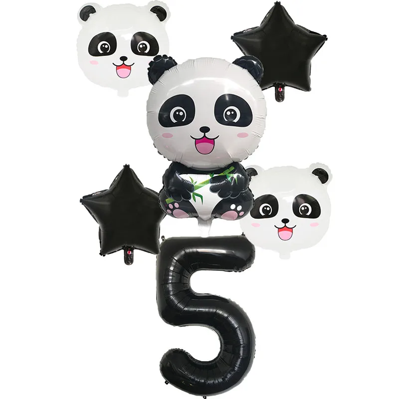 Воздушные шары из фольги с рисунком панды, Набор детских шаров для дня рождения, украшения в виде панды, 32 дюйма, черные воздушные шары с цифрами, вечерние детские игрушки в джунглях - Цвет: Black 5