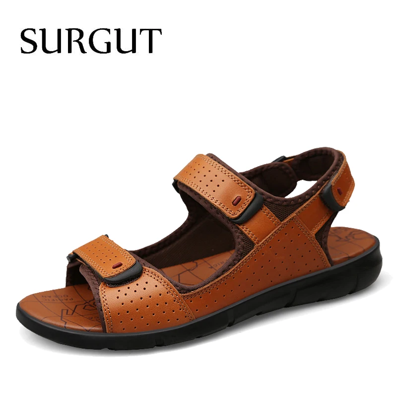

SURGUT Brand High Quality Sandal Men Summer Beach Shoes Men Breathable Flat Sandals Casual Shoes Men Loafers Big Size 38~48