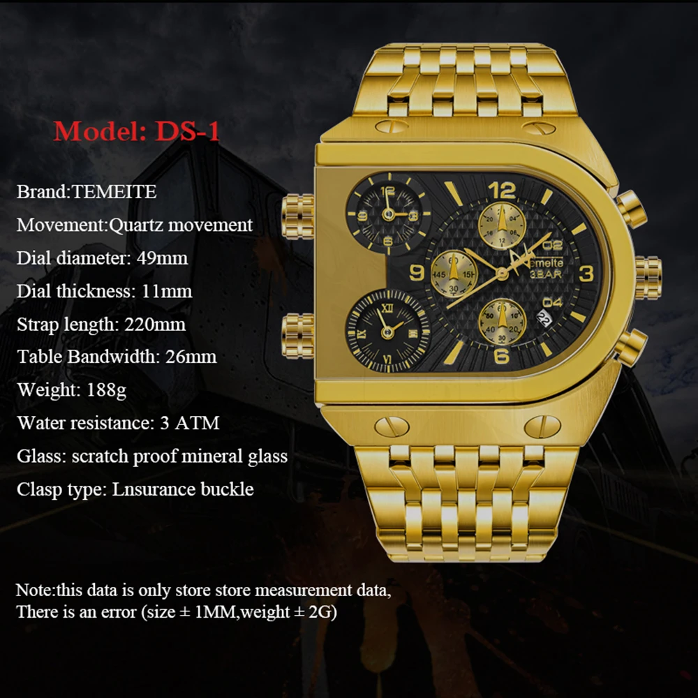 Мужские Роскошные Кварцевые наручные часы с большим циферблатом от ведущего бренда, золотые креативные деловые часы из нержавеющей стали, мужские часы Relogio Masculino