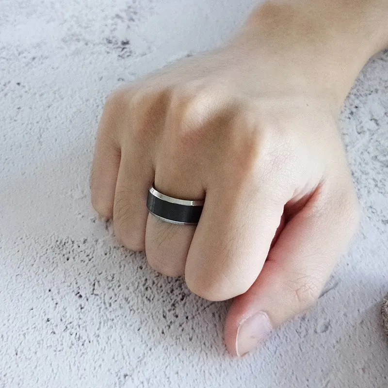 Стильный серебряный край обручальное кольцо для мужчин 316L Нержавеющая сталь Черный цвет Anillos Hombre обручальные аксессуары