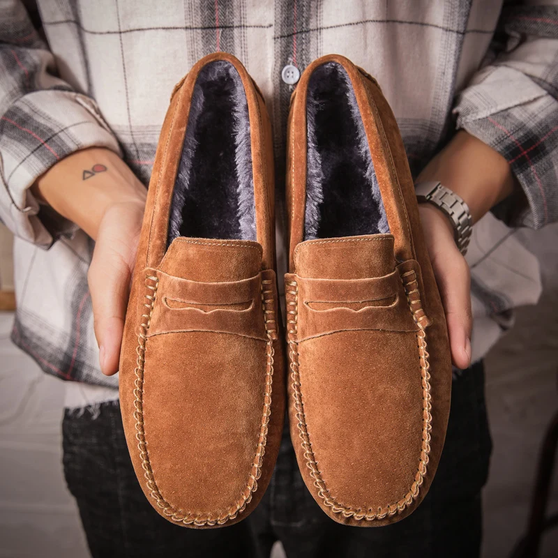 Suède Loafers Voor Mannen Winter Pluche Grote Maat 47 Bont Mocassins Heren  Echte Lederen Grote Schoenen mannen Flats Gommino rijden Schoenen|Casual  schoenen voor Mannen| - AliExpress
