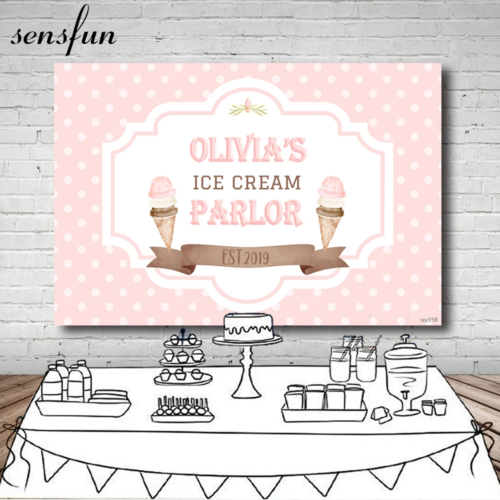 Sensfun Ice Cream Parlor Photography Backdrop White Pink Polka Dots Baby Shower Birthday Party Backgrounds For Photo Studio |