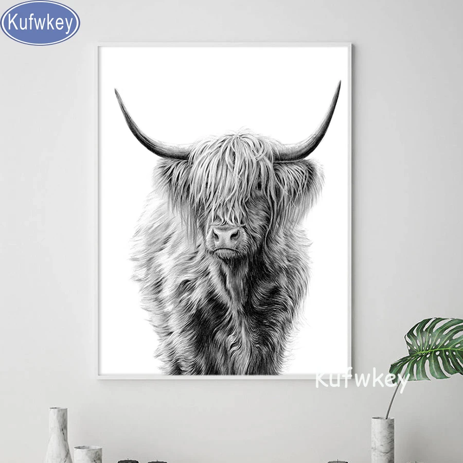 

5d DIY Diamond Embroide"Black White Highland Cow"Full square Diamond Painting Cross Stitch animal,Diamond Mosaic,Nordic pictures