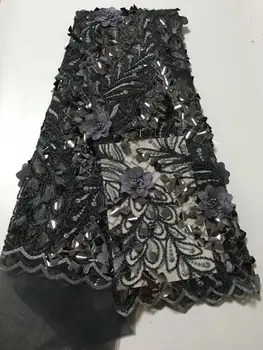 

Black Sequined Embroidered African Mesh Tulle Lace Fabric Elegant Design Nigerian Sequins Guipure Evening Dresses Net Material