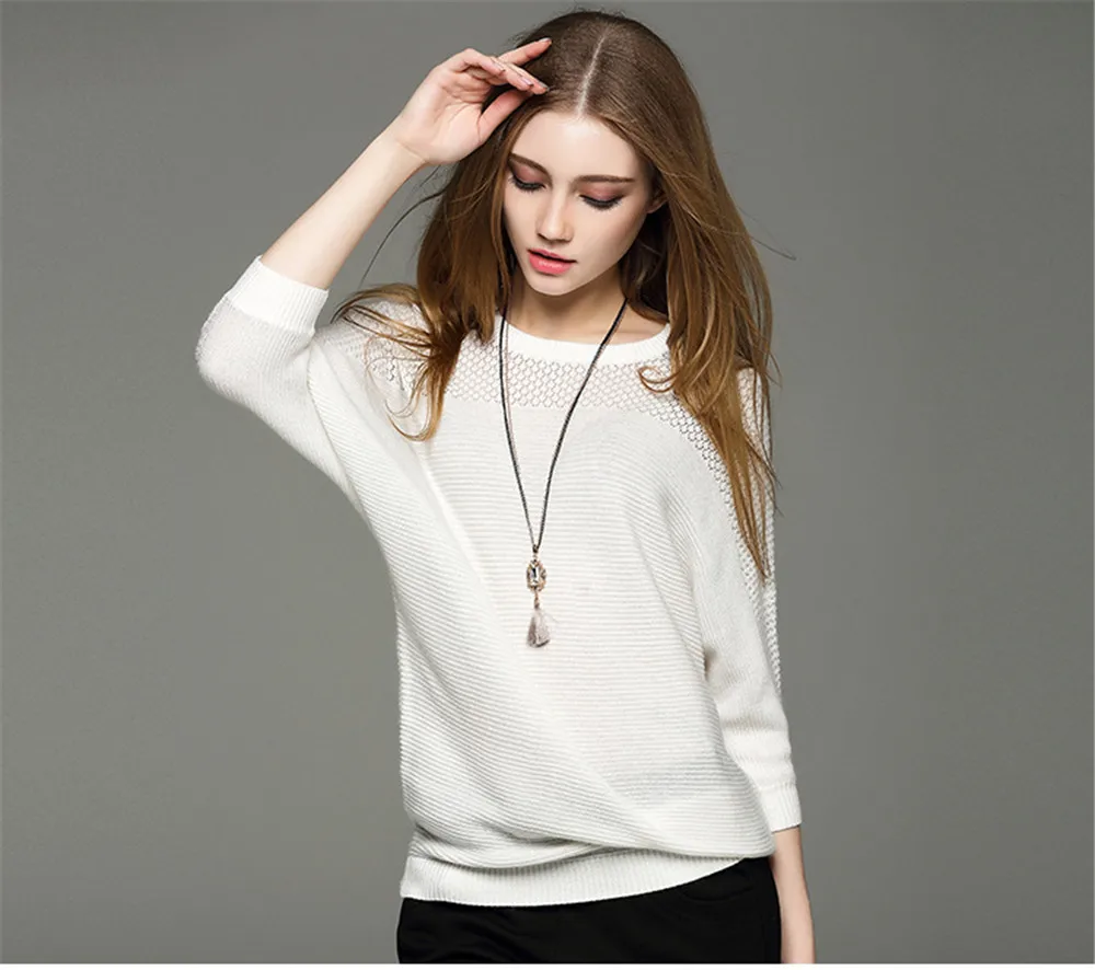 Fashion All Match Autumn Women Sweater Big Chest Batwing Sleeve Warm Sweater Solid Cotton Loose Knitted O-neck Female Pullovers (7)