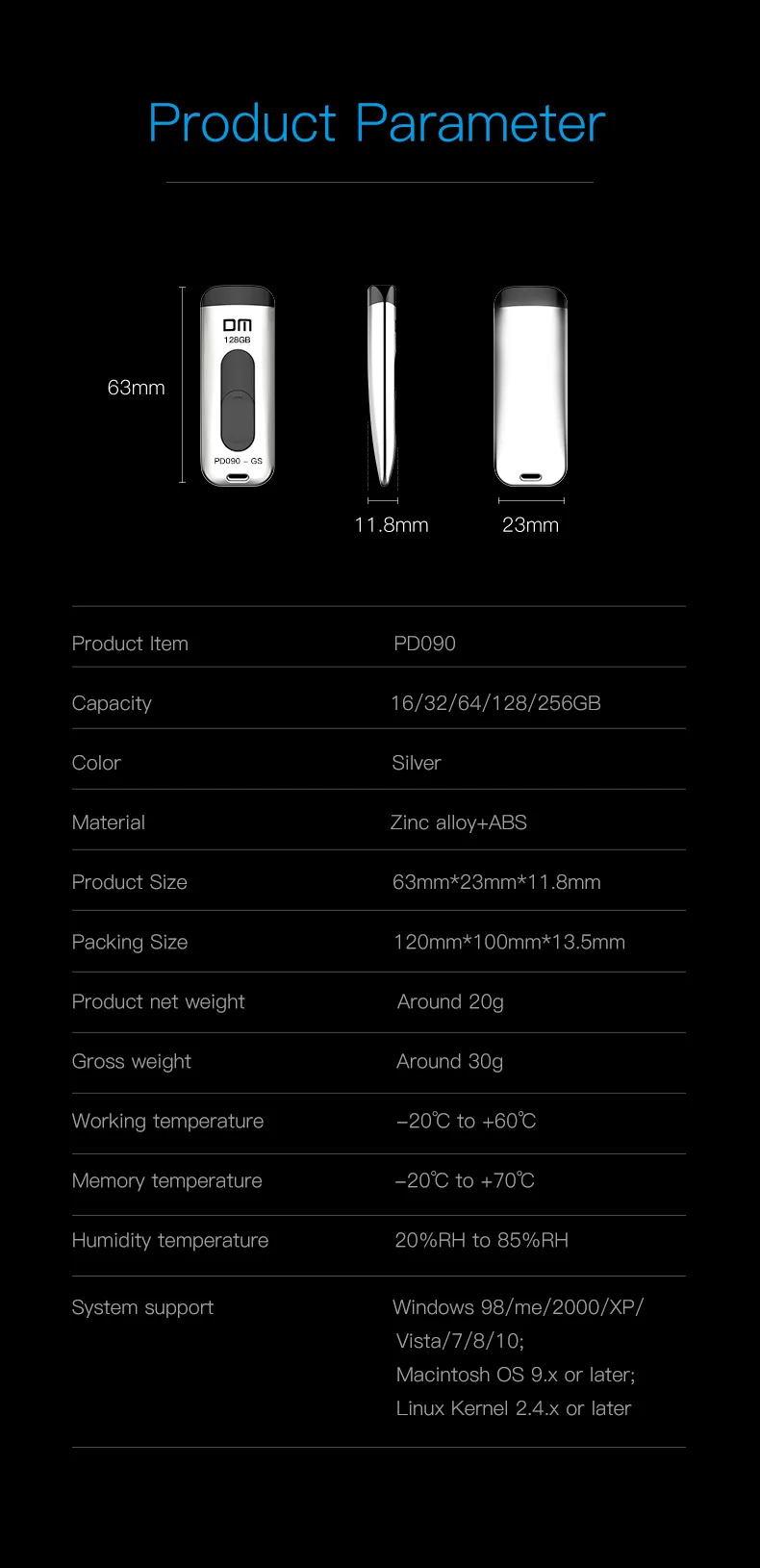 USB3.0 флэш-накопитель высокоскоростной PD090 16 ГБ 32 ГБ 64 Гб 128 ГБ 256 Гб Скорость записи металла от 10 МБ-60 Мб