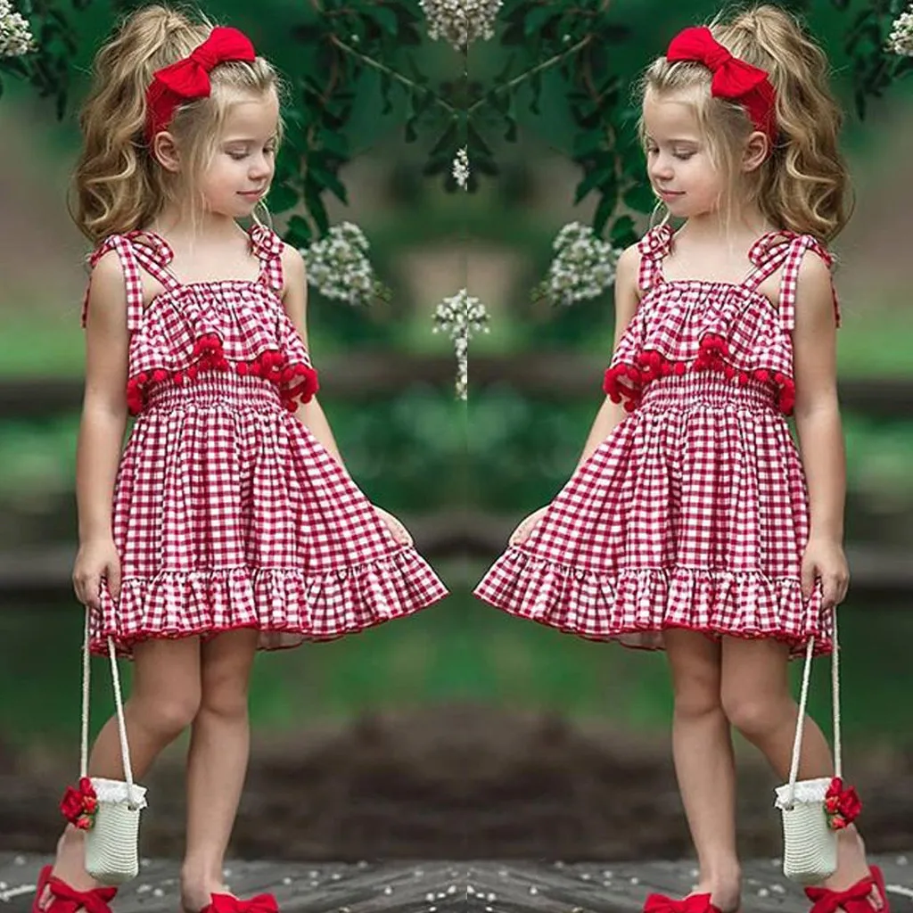 

TELOTUNY Baby Dress Cotton 1Set Toddler Kids Baby Girls Fashion Summer Condole Belt Tassel Plaid Princess Dresses Clothes Feb27