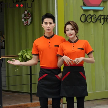 

LOGO Print Hotel Waiter Waitress Uniform Restaurant Food Service Work Polo Collar Shirt Barbers Kitchen Wholesale Housekeeper