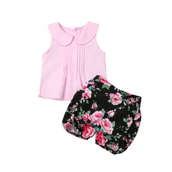 Топы жилет без рукавов для новорожденных девочек 2019 цветочные брюки шорты комплект одежды 0-24 м Лето Хлопок Мода повседневное милые