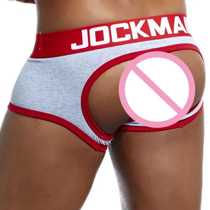 JOCKMAIL бренд-Боксер для мужчин U Чехол гей нижнее бельё для девочек открытой спиной отверстие пикантные трусы хлопок плавки, шорты-боксеры мужской трус - Цвет: Серый