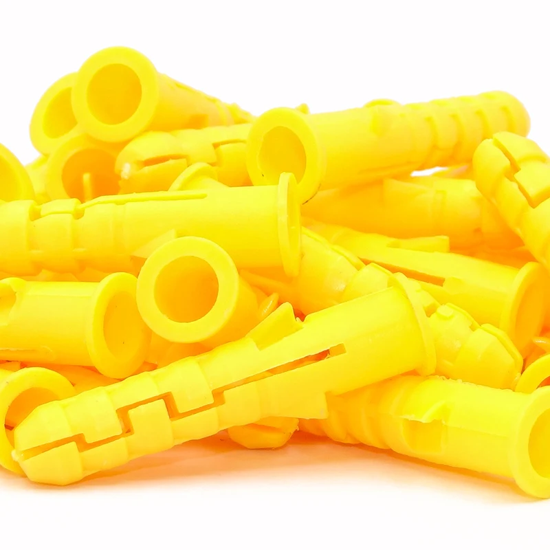 

100pcs yellow Expansive tube 6/8/10mm Anchor Wall Plastic Expansion Pipe Tube Wall Plugs Drywall Screw M6/M8/M10 Drill Bit