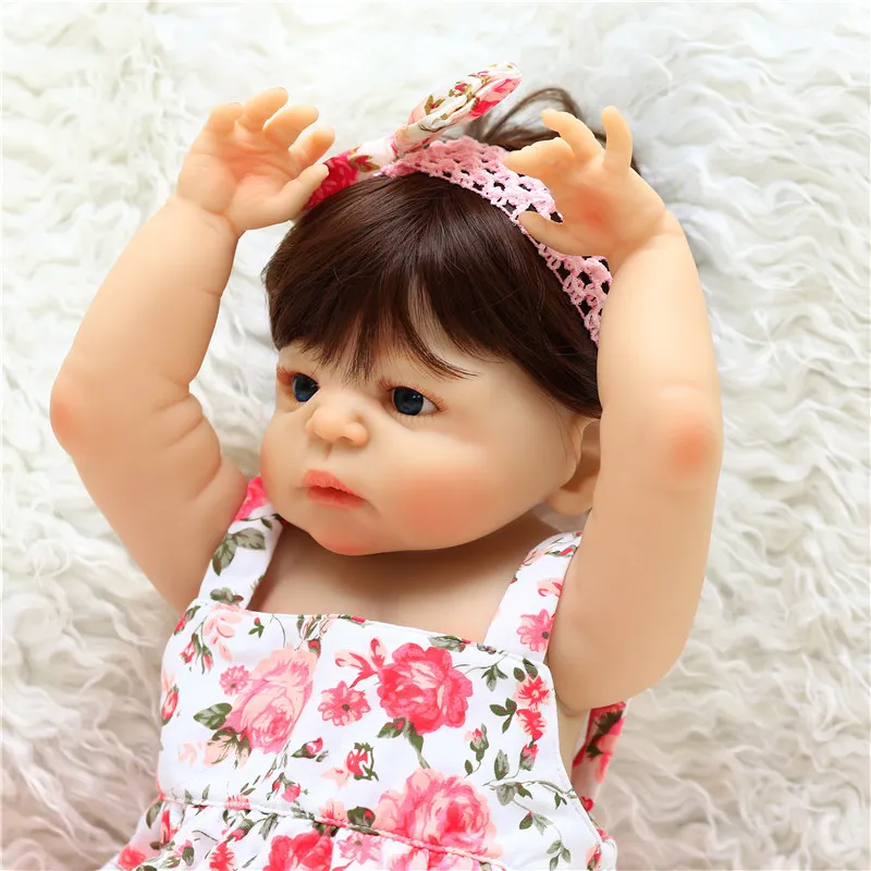 NPK 57 см кукла-реборн для маленькой девочки, Реалистичная силиконовая кукла для всего тела, Bebe Reborn Boneca в розовом летнем платье, подарок на день рождения для девочек