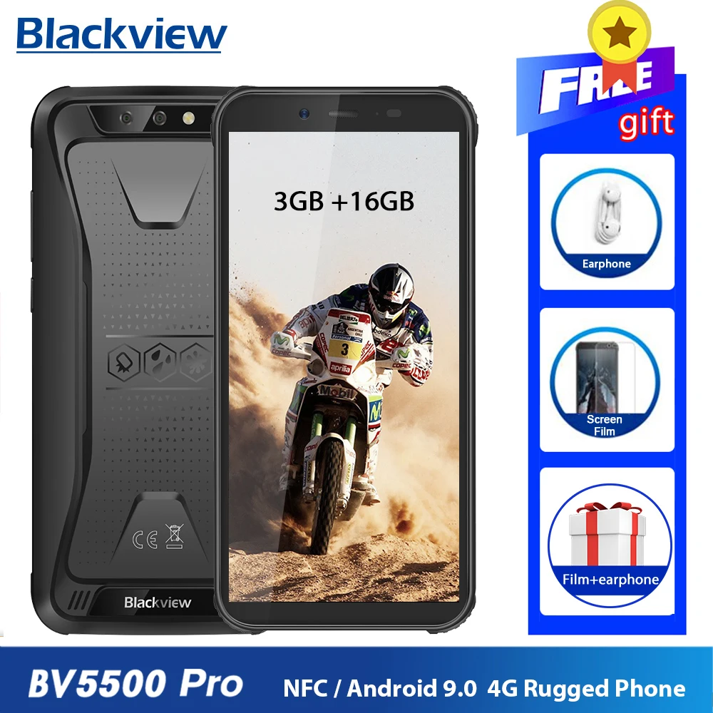 Blackview BV5500 Pro IP68 Водонепроницаемый Android 9,0 смартфон 5," HD+ 8.0MP камера 3 Гб 16 Гб 4400mA сотовый телефон 4G NFC мобильный телефон