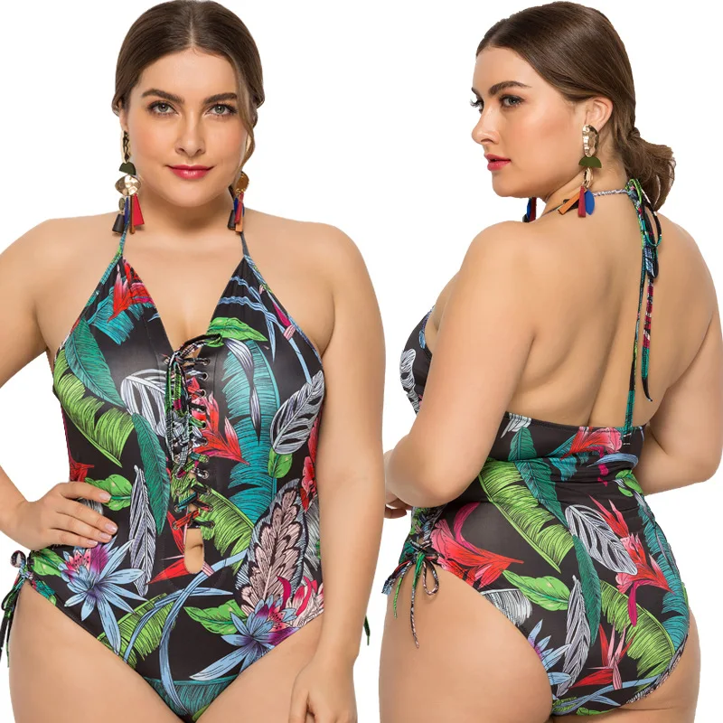 

New style swimsuit ladies European and American swimsuit fat woman large size printed Swimsuit Bikini