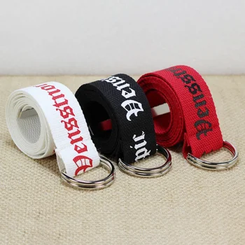 

130cm Fashion Neutral Nylon Canvas Belt Printing Thai D Ring Double Buckle Student Belt Canvas waistband Belt with double buckle